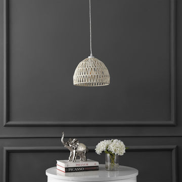 Campana 20" Bohemian Modern Woven Rattan/Iron LED Pendant